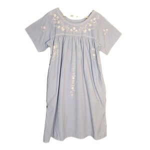 Saybury Embroidered House Dress Womens M Thick 100% Cotton Blue Cottagecore VTG